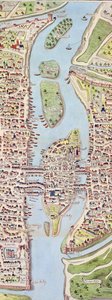 Detalle de la Île de la Cité, del mapa de París c. 1540, conocido como el Plan de la Tapicería, hecho como tapiz c.1570, 1818